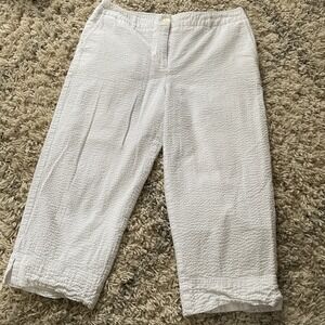 George ME Mark Eisen White Seersucker Cropped Pants Womens 8 Textured white